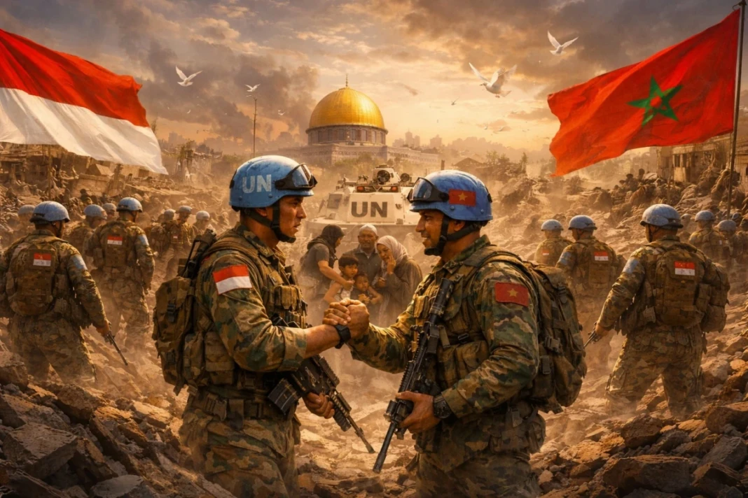 Di tengah puing dan luka Gaza, pasukan perdamaian Indonesia bersama Maroko berdiri sebagai cahaya nurani dunia, membawa harapan, solidaritas, dan janji kemanusiaan bagi masa depan yang lebih damai.