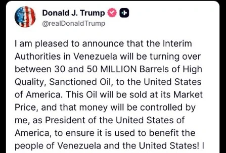 Foto unggahan resmi 'The White House' di Platform X, 7 Januari 2026