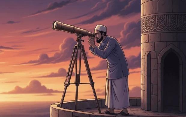 Ilustrasi pemantauan hilal penentuan awal Ramadhan 1447 H.