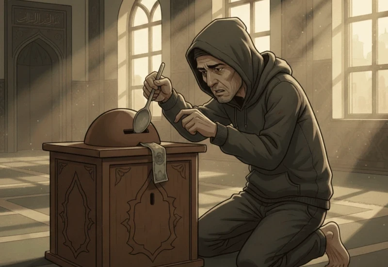 Ilustrasi mencuri kotak amal di masjid (1)