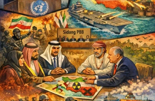 Ketika Ketegangan Iran–Amerika Mengguncang Keseimbangan Teluk. (Ilustrasi dibuat oleh AI)