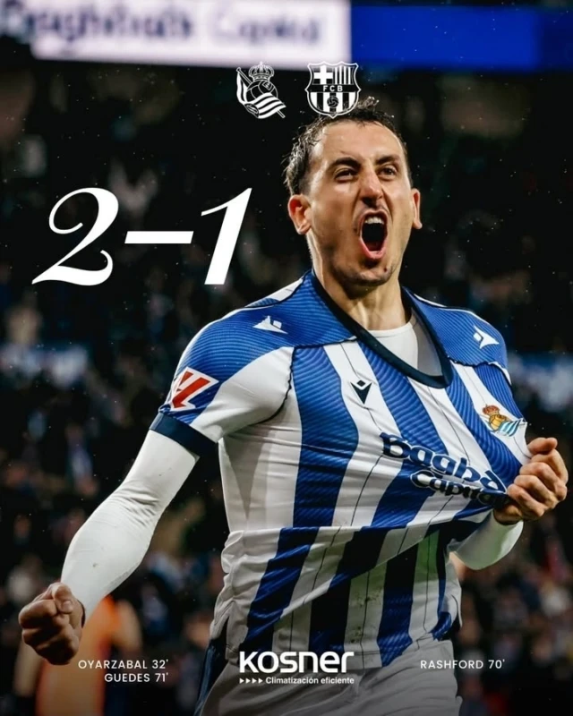 Real Sociedad kalahkan Barcelona 2-1.