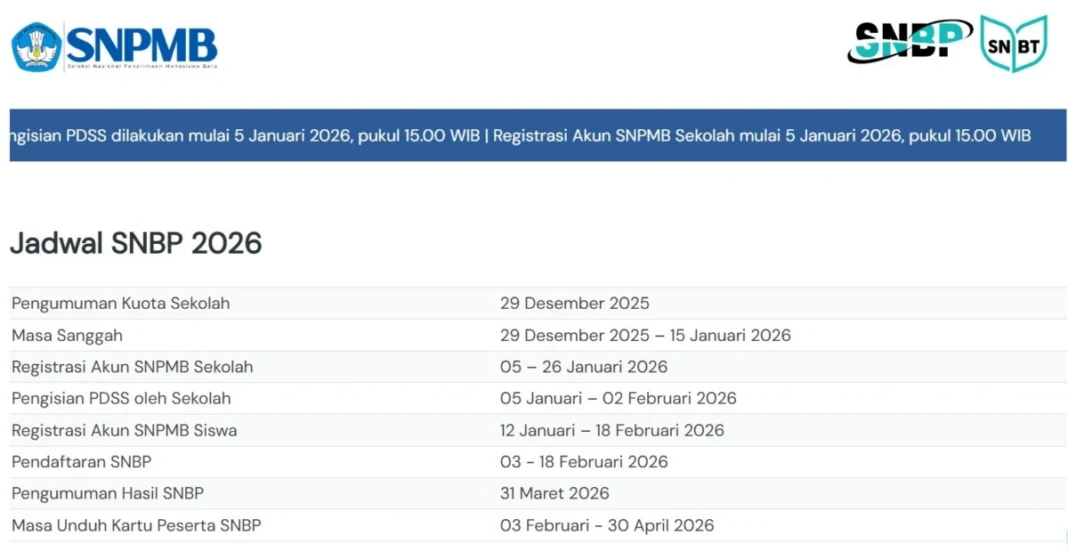 Tangkapan layar laman Jadwal SNBP