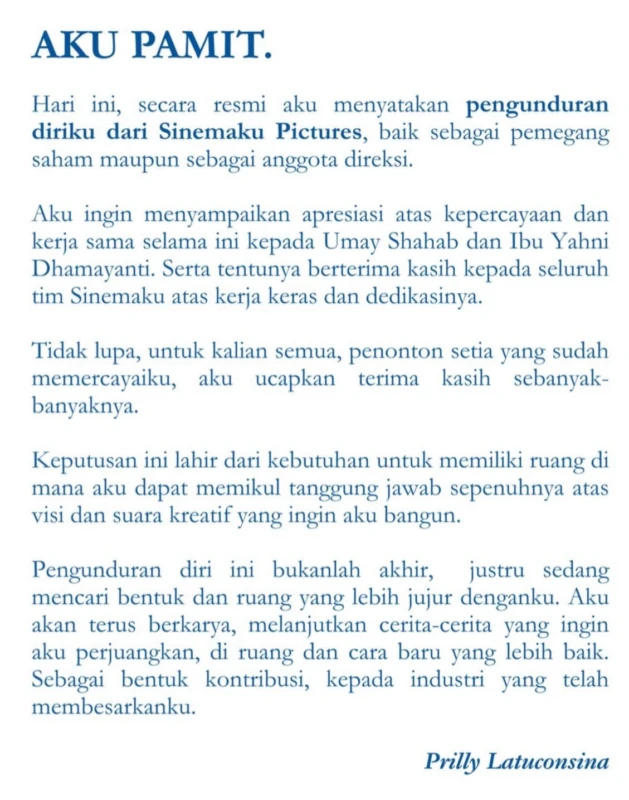 Tangkapan layar unggahan instagram Prilly Latuconsina