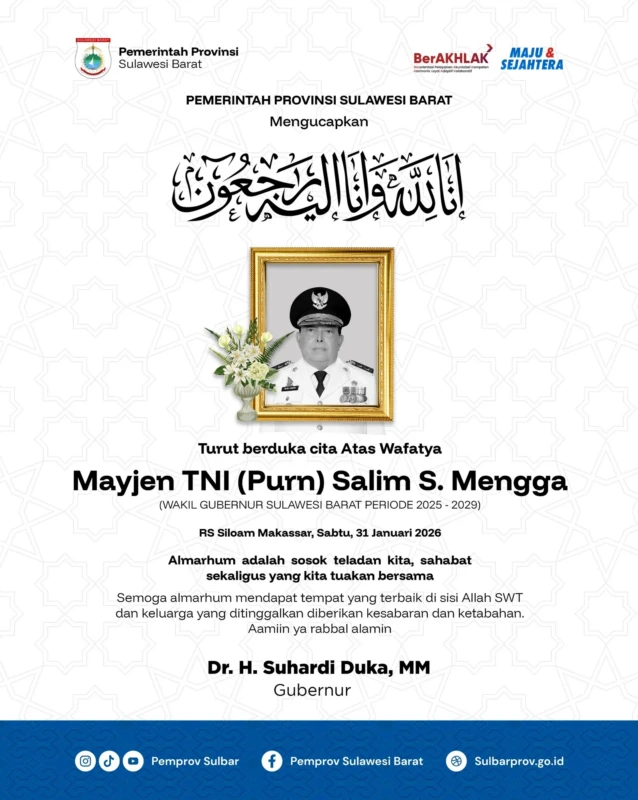 Wakil Gubernur Sulawesi Barat Salim Sayyid Mengga meninggal dunia