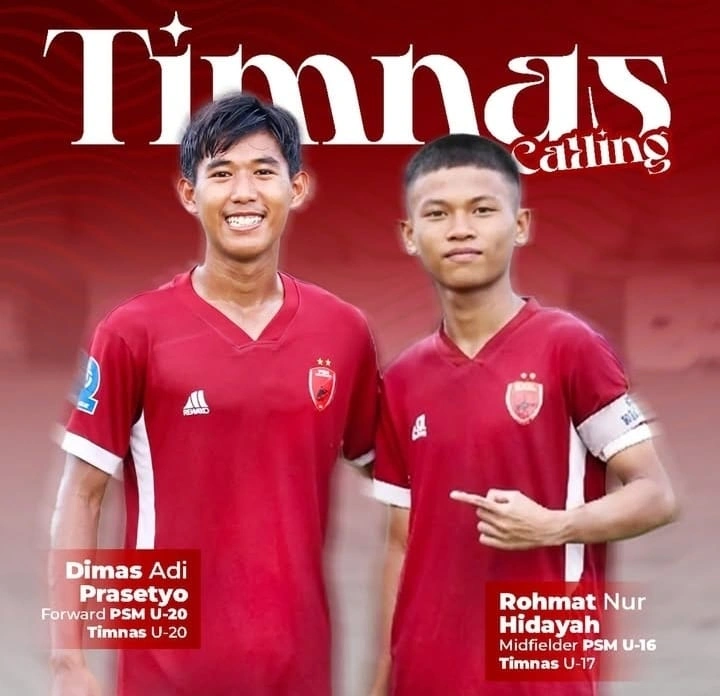 penyerang PSM U-20 Dimas Adi Prasetyo dipanggil untuk memperkuat Timnas Indonesia U-20, serta gelandang muda PSM academy, Rohmat Hidayah yang masuk dalam skuad Timnas Indonesia U-17. dok/psmmakassar_academy