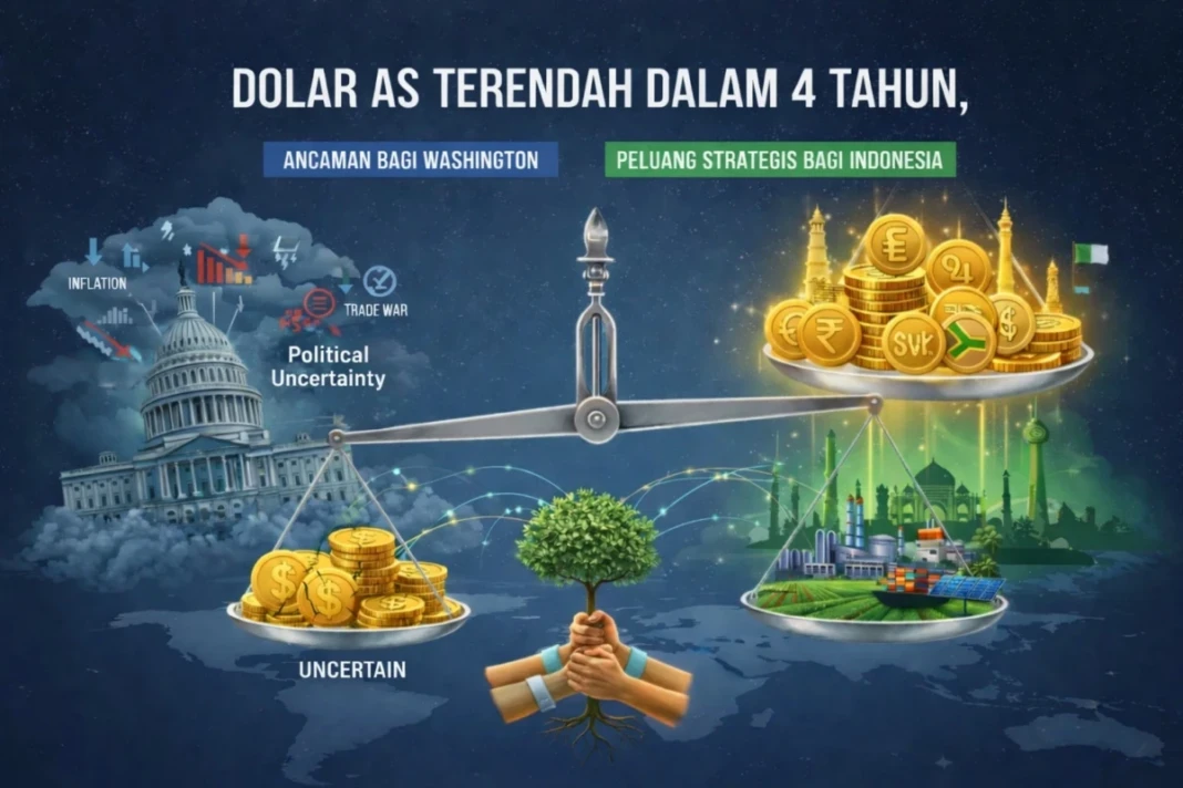 Dolar terendah dalam empat tahun