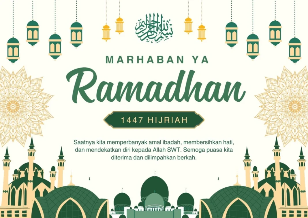 Hijau dan Krem Modern Marhaban Ya Ramadhan Card 