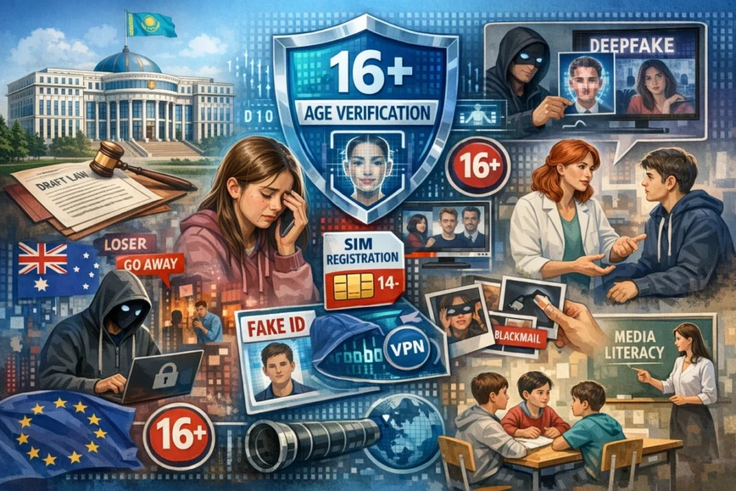 Ilustrasi ini menggambarkan langkah Kazakhstan menyiapkan larangan media sosial bagi anak di bawah 16 tahun