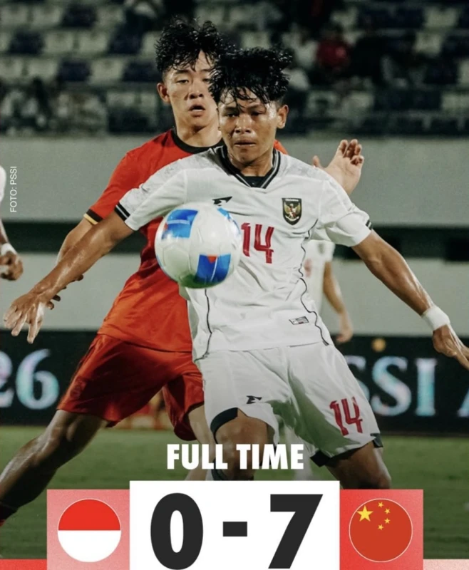 Timnas Indonesia U-17 kalah telak 0-7 dari China U-17 dalam laga uji coba internasional. dok/pengamatsepakbola