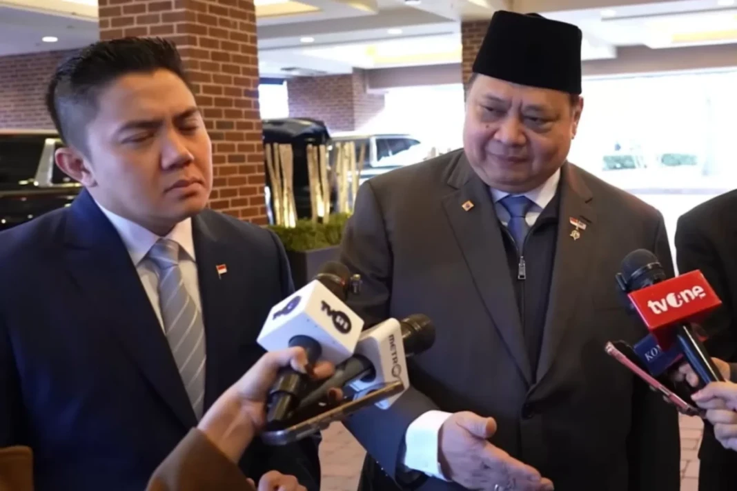 Menko Perekonomian, Airlangga Hartanto memberi keterangan di AS soal tarif Trump