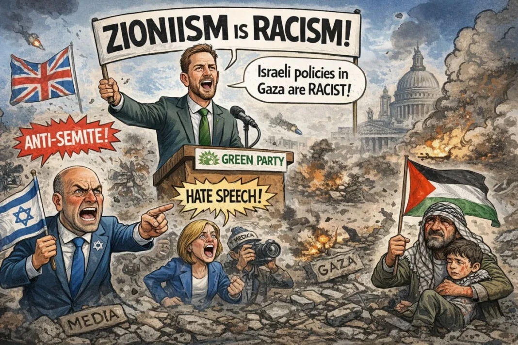 Pemimpin Partai Hijau Inggris, Zack Polanski, digambarkan dalam pusaran kontroversi setelah menyatakan dukungan kondisional terhadap mosi Zionisme adalah Rasisme