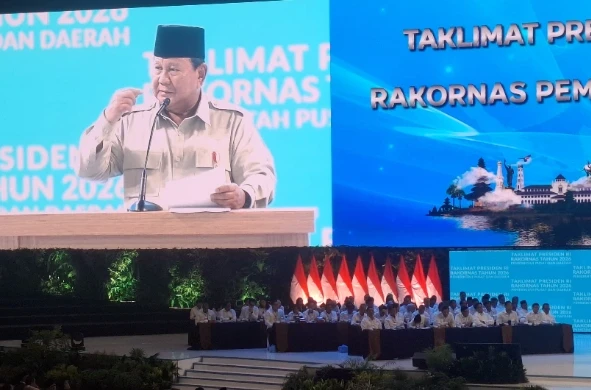 Prabowo saat membuka Rapat Koordinasi Pemerintah Pusat dan Daerah 2026 di Sentul International Convention Center (SICC), Kabupaten Bogor, Jawa Barat, Senin