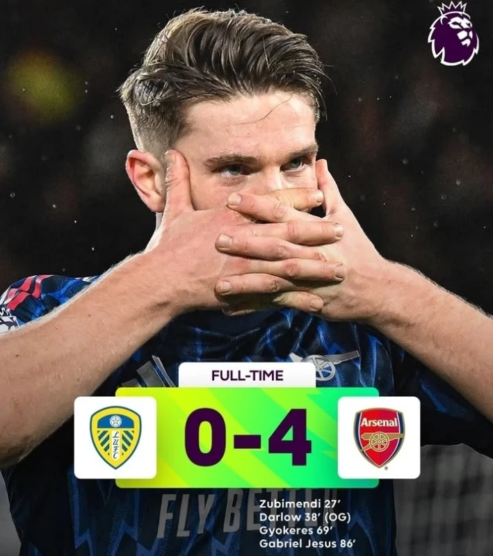 Arsenal kalahkan Leeds United 4-0 tanpa balas. source premierleague