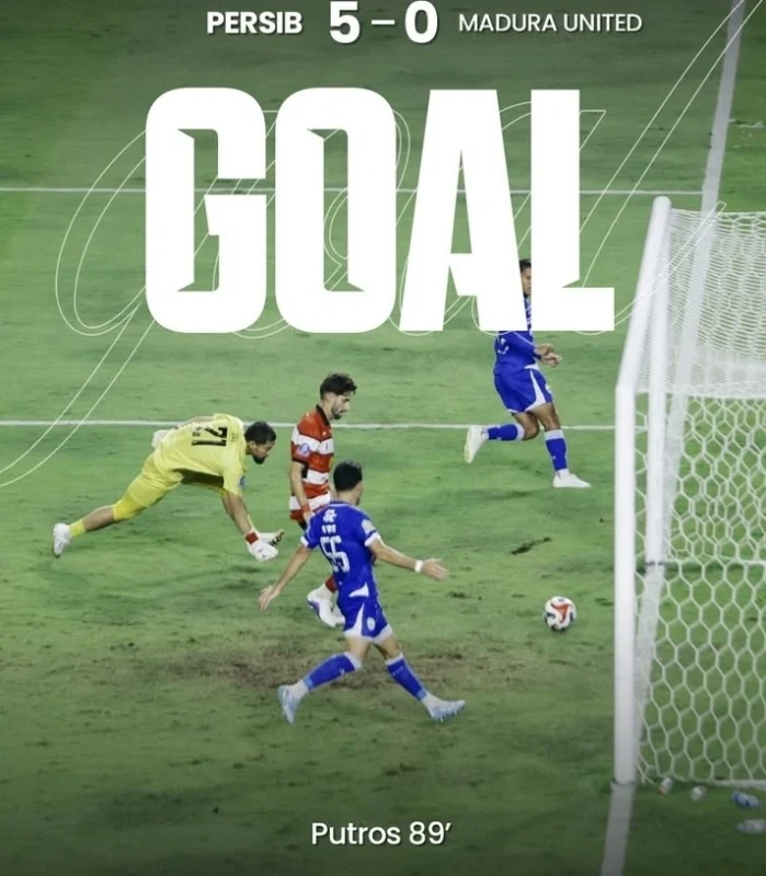 Gol Putros menutup kemenangan Persib Bandung vs Madura United 5-0 pada pekan ke-23 Indonesia Super League, Kamis (26/2/2026) di stadion GBLA. dok/persib