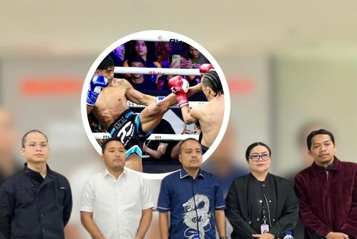 Presiden BYON Combat, Cellos (paling kiri) dan pemilik akun tikTok @bambangmosaja (paling kanan), dalam konferensi pers di Jakarta Pusat. dok/makassargoviral