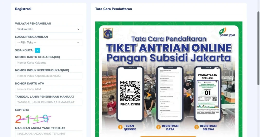 Tampilan depan website antrian layar bersubsidi