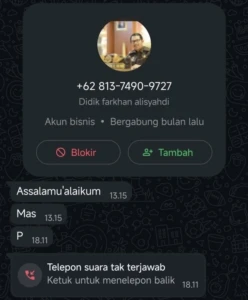 WhatsApp penipuan yang mencatut Kejati Sulsel. Dok. Kejati RI.