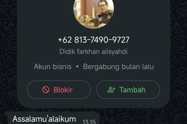 WhatsApp penipuan yang mencatut Kejati Sulsel. Dok. Kejati RI.
