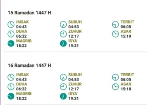 Jadwal Buka Puasa dan Imsakiyah Ramadan hari ke 15 dan 16.