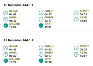 Jadwal Buka Puasa dan Imsakiyah Ramadan hari ke 16 dan 17..jpeg