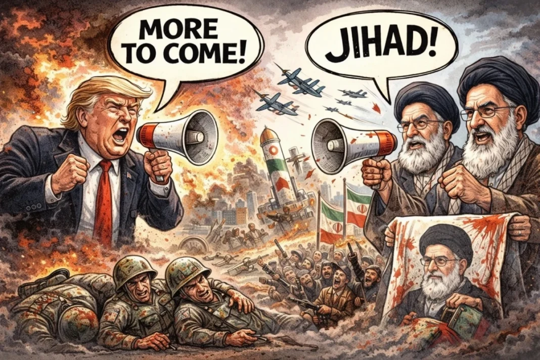 Ketegangan yang meningkat perlahan membentuk gambaran konflik yang berpotensi berlarut-larut. (Karikatur dibuat oleh AI)