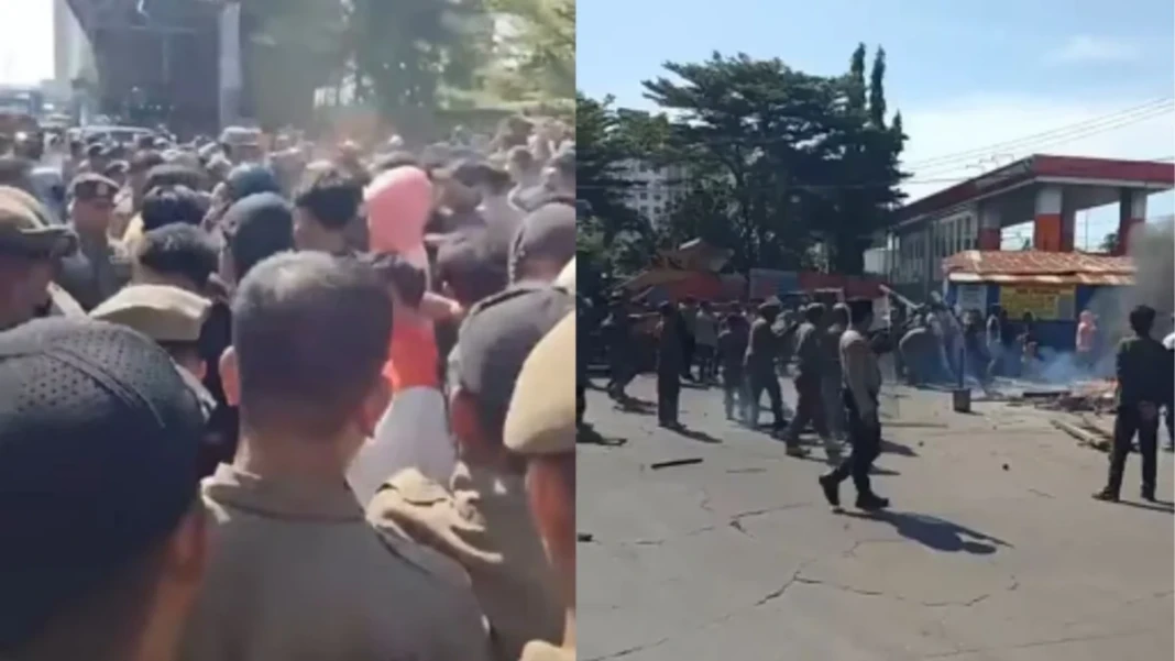 Ricuh saat penertiban kios PKL di Jl Satando, Kelurahan Tamalabba, Kecamatan Ujung Tanah, Kota Makassar, Sulawesi Selatan, pada Kamis
