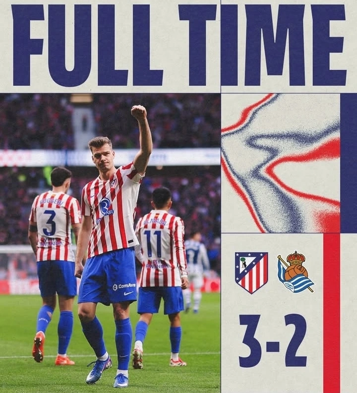 Atletico Madrid menang dramatis 3-2 atas Real Sociedad di La Liga pekan ke-27. dok/atletico