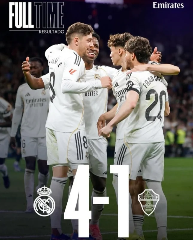 Real Madrid mengalahkan Elche 4-1 pada pertandingan La Liga 15 Maret 2026.