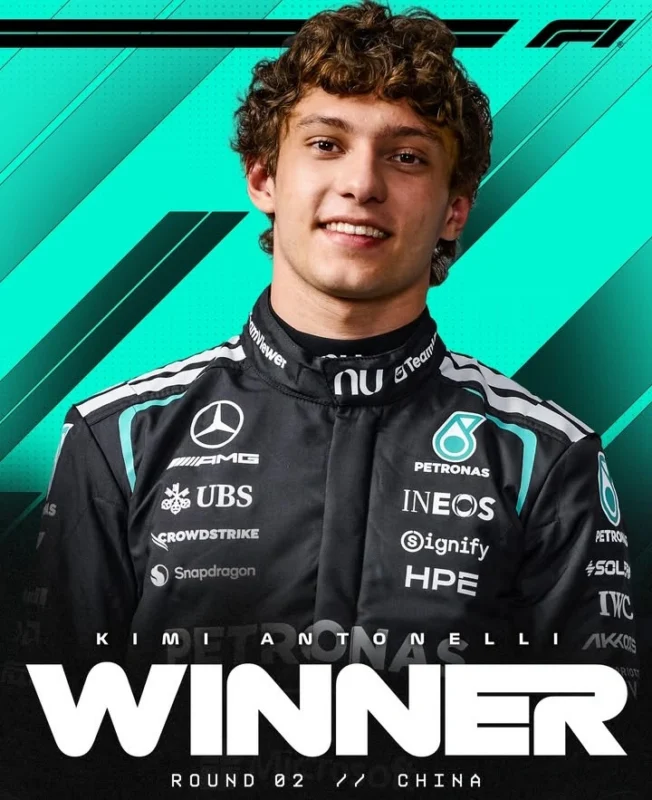 Pembalap muda Mercedes, Kimi Antonelli, meraih kemenangan pertamanya di Formula 1 pada GP China 2026. Dok/f1