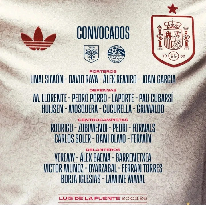 Timnas Spanyol merilis 27 pemain pilihan Luis de la Fuente untuk laga melawan Serbia dan Mesir. dok/spanyol