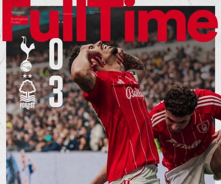 Nottingham Forest kalahkan Tottenham 3-0 lewat gol Igor Jesus, Gibbs-White, dan Awoniyi. dok/ntfc