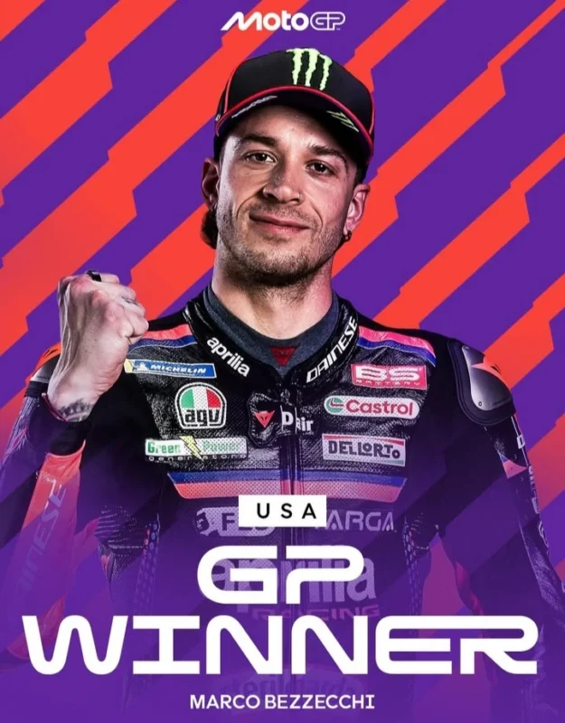 Pembalap Aprilia, Marco Bezzecchi menjuarai MotoGP Amerika 2026 di Austin. dok/motogp