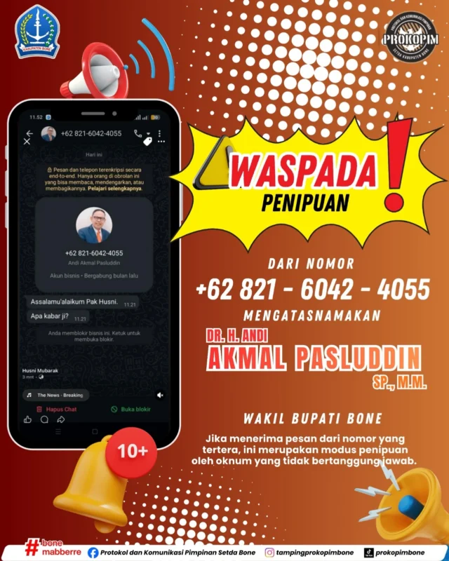 Waspada penipuan catut nama Wakil Bupati Bone, Andi Akmal Pasluddin