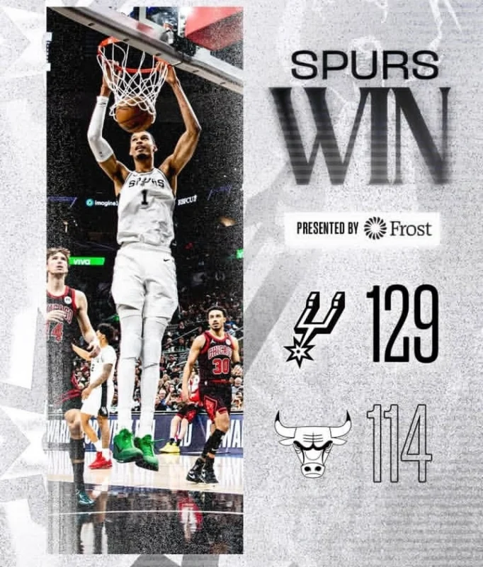 San Antonio Spurs tampil dominan saat mengalahkan Chicago Bulls dengan skor 129-114 dalam lanjutan musim reguler NBA di Frost Bank Center. dok/spurs