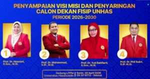 Empat bakal calon dalam penyaringan bakal calon Dekan FISIP di Gedung Ipteks Unhas, Makassar, Senin (20/4).