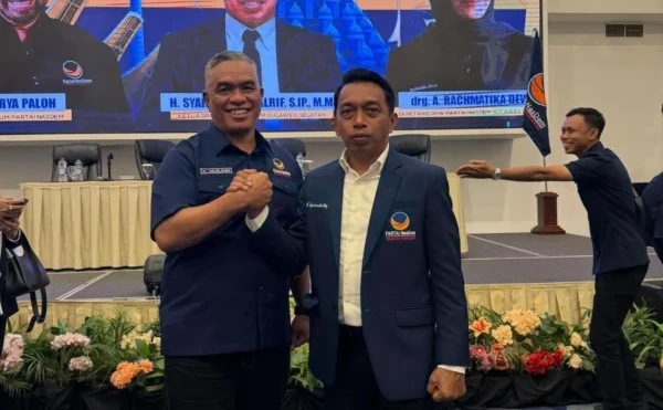 Ketua Fraksi NasDem DPRD Bone, H Muslimin dan Ketua DPW Partai NasDem Sulawesi Selatan Syaharuddin Alrif, S.IP., M