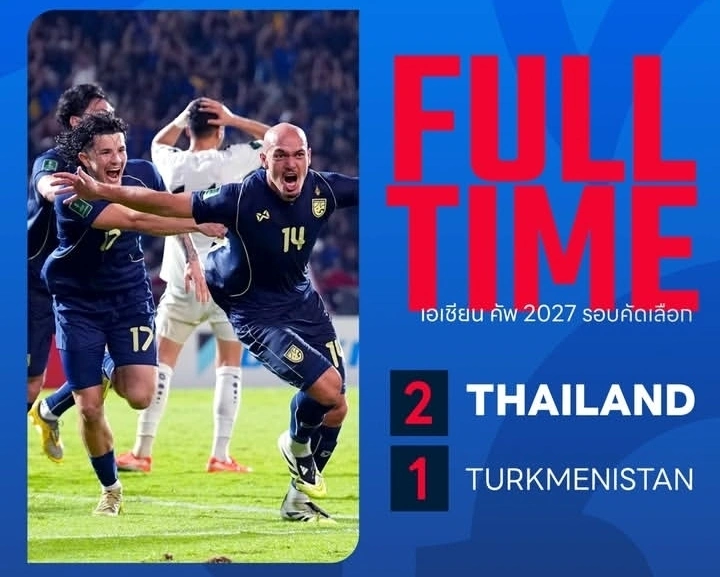 Thailand memastikan tiket ke Piala Asia 2027 usai menang dramatis 2-1 atas Turkmenistan. dok/thailandfc