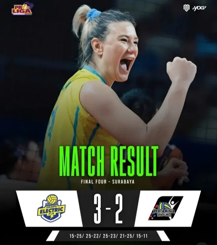 Jakarta Electric PLN menang dramatis 3-2 atas Jakarta Pertamina Enduro di Final Four Proliga 2024 Surabaya. dok/proligavoli