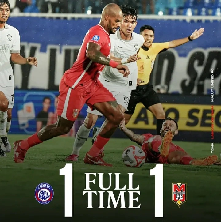 Hasil Arema FC vs Malut United berakhir 1-1 pada pekan ke-26 Liga 1 Indonesia. dok/malututd