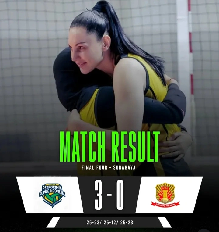 Gresik Petrokimia Pupuk Indonesia menang telak 3-0 atas Jakarta Popsivo Polwan di Final Four Proliga 2026 seri Surabaya. dok/voliballmotions.ina