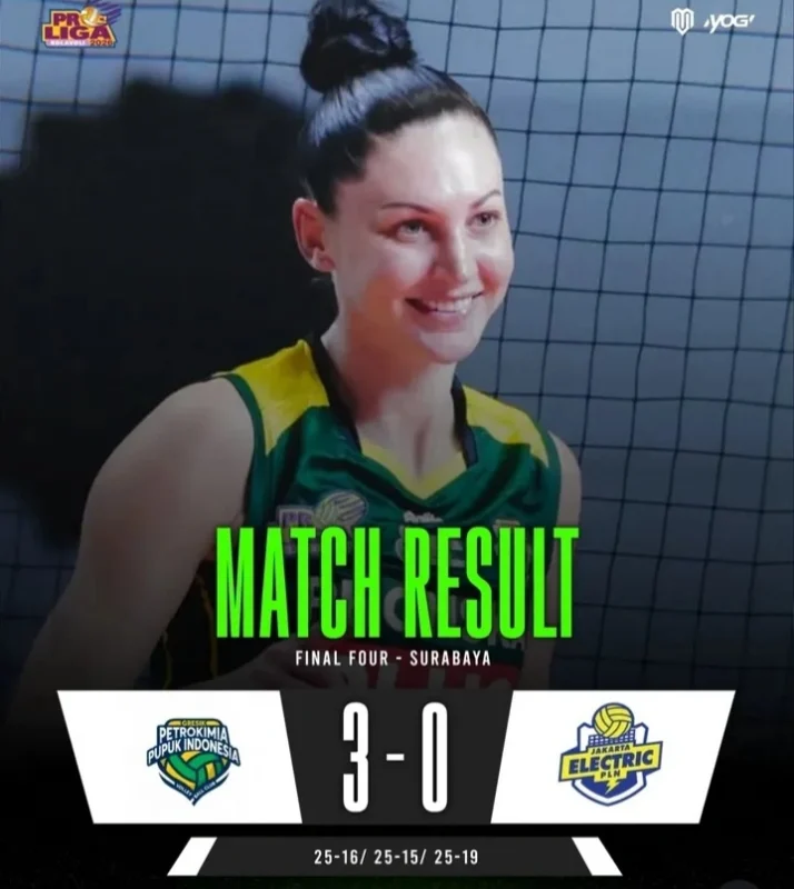 Petrokimia Gresik tampil dominan dengan kemenangan telak 3-0 atas Jakarta Electric PLN di Final Four Proliga Surabaya. dok/proligaindonesia