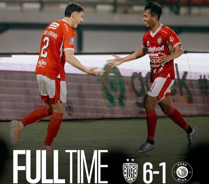 Bali United pesta gol usai kalahkan PSBS Biak 6-1 di pekan 26 Super League Indonesia. dok/baliunited