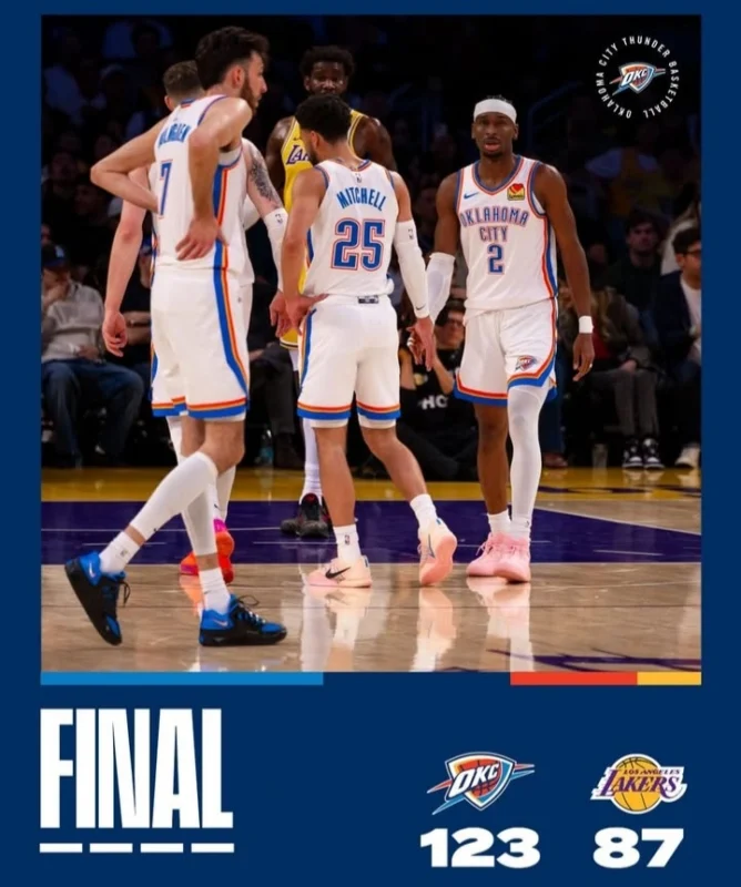 Thunder mengalahkan Lakers 123-87 di Crypto.com Arena. dok/okcthunder