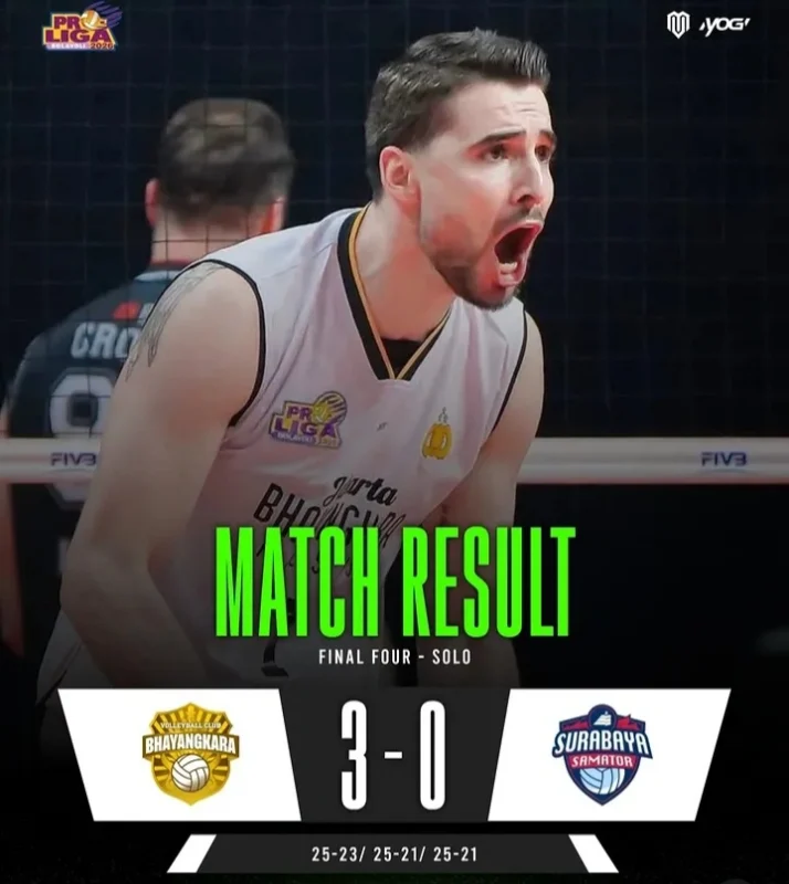 Jakarta Bhayangkara Presisi menang telak 3-0 atas Surabaya Samator di Final Four Proliga. dok/proliga