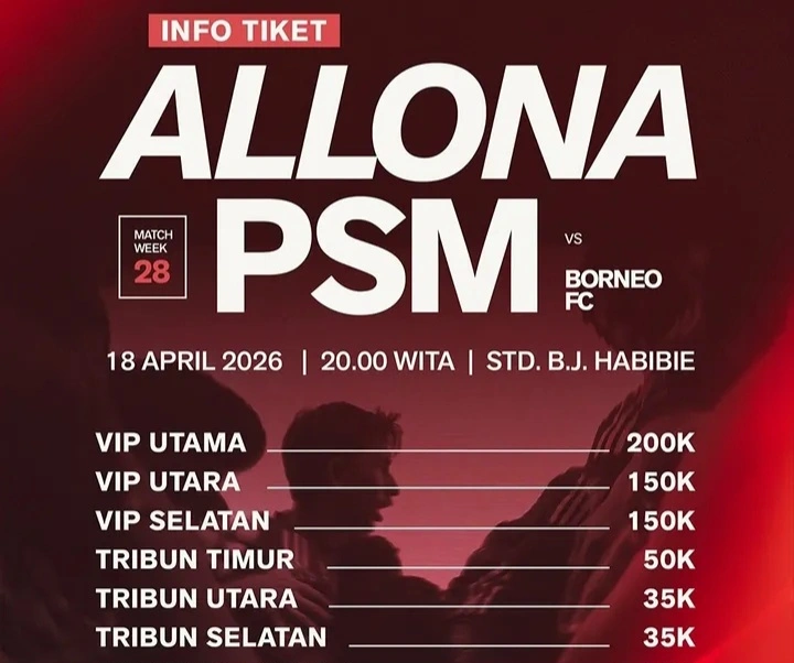 Harga tiket PSM Makassar vs Borneo FC turun drastis hingga Rp35 ribu. dok/psm_makassar