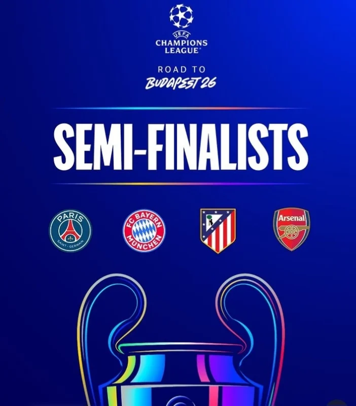 Semifinal UEFA Champions League 2026 resmi mempertemukan Paris Saint-Germain vs Bayern Munich serta Arsenal vs Atlético Madrid. dok/ligachampions