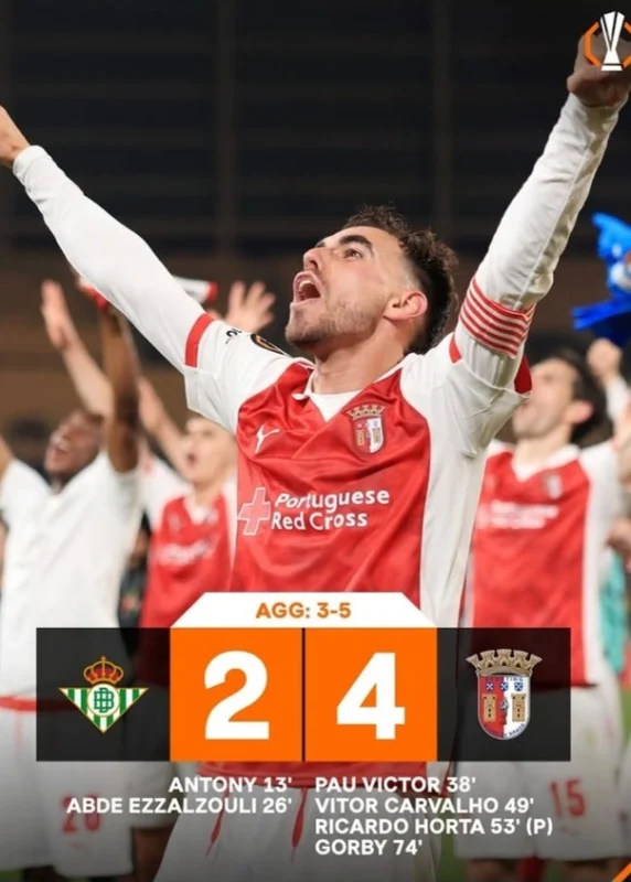 SC Braga sukses melakukan comeback dramatis dengan mengalahkan Real Betis 4-2 pada Liga Europa UEFA. dok/bragafc