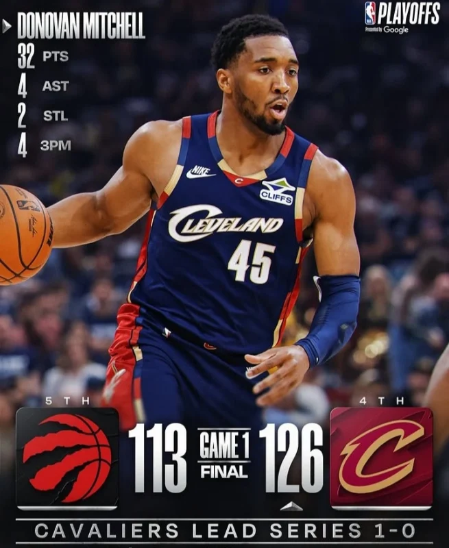 Cleveland Cavaliers mengalahkan Toronto Raptors 126-113 di Game 1 playoff NBA 2026. dok/nba