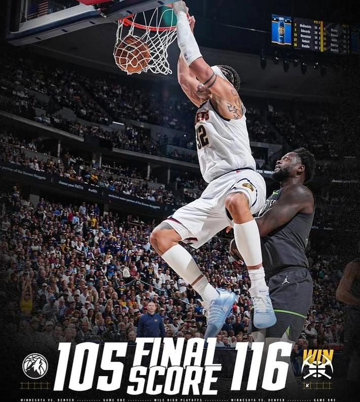 Denver Nuggets unggul 1-0 atas Minnesota Timberwolves di playoff NBA 2026. dok/nuggets